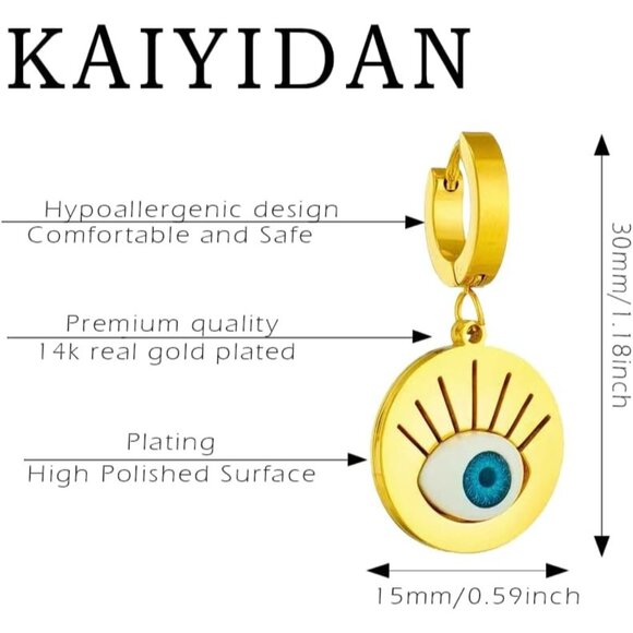 Gold Evil eye ball Shaped Dangle Statement Vintage Cute Long Earring for Women - Picture 4 of 8